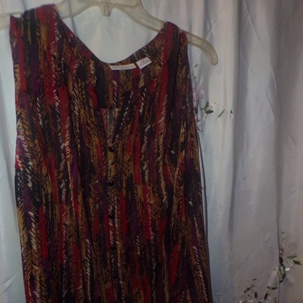 Liz Clairborne sleeveless sheer blouse earth tones PXL